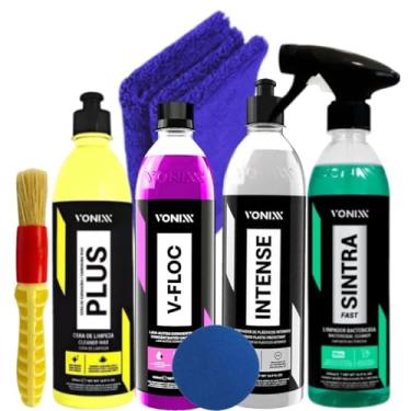 Imagem de Vonixx Kit de Limpeza Automotiva, Shampoo V-floc, Cera Carnaúba Plus, Sintra Fast, Intense, 5 Peças