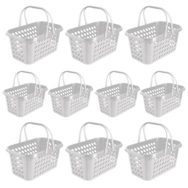 Imagem de Kit 10 Cestas de Compras Supermercado Farmacia Com Alça 3 Litros (Branco)