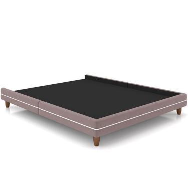 Imagem de Cama Casal Base Pés Madeira 168cm Suném P05 Veludo Rosê - Lyam Decor