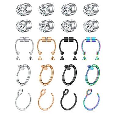 Imagem de Mayhoop Piercing de nariz falso anel de nariz magnético septo falso anel de nariz argola falso piercing de nariz falso piercing de nariz falso brincos magnéticos para mulheres homens, metal, Zircônia cúbica