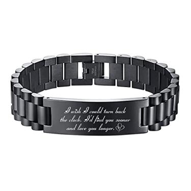 Imagem de levonta Pulseira masculina de aço inoxidável preta, pulseira personalizada para homens,, adjustable, Aço inoxidável, não disponível