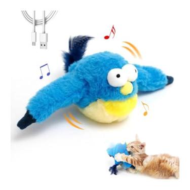 Imagem de blueypet Brinquedos interativos para gatos com asas batendo, 2025, novo brinquedo de gatos voadores, simulação de voo, pardal elétrico, tremendo, caça, brinquedo para ambientes internos (azul)