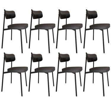 Imagem de Kit 08 Cadeiras Estofada Para Sala De Jantar Astrid Preto C01 Linho Preto Courino Preto - Lyam Decor