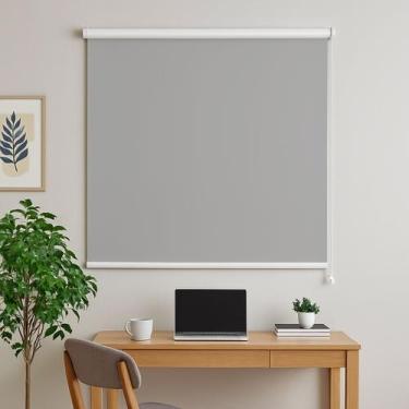 Imagem de Persiana Cortina Rolo Tecido Blackout Liso Cinza 1,40m X 1,40m - Sala 