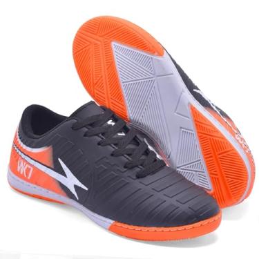 Imagem de Chuteira Adulta WK7, Campo e Quadra, Preto e Laranja, Tênis de Futsal e Futebol com Solado Antiderrapante (Salão/Quadra, BR, Adulto, Numérico, 40)