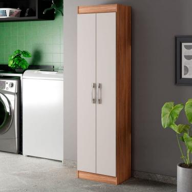 Imagem de Armário Multiuso Assis 2 Portas Multiuso 4 Prateleiras  Castanho/Off White - Pnr Móveis