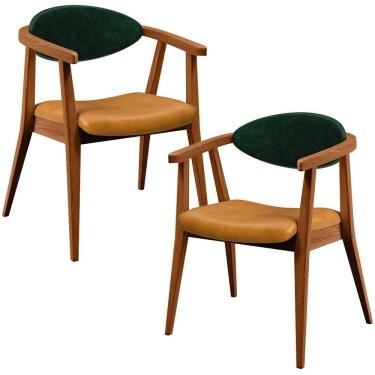 Imagem de Kit 02 Poltronas Decorativas Para Sala De Estar Cecília L02 Facto Verde Musgo Couríssimo Whisky
