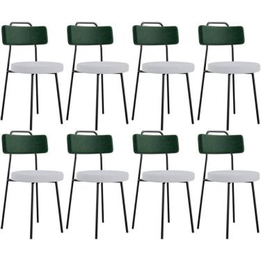 Imagem de Kit 08 Cadeiras Decorativa Estofada Sala Jantar Barcelona L02 Facto Verde Musgo Linho Cinza - Lyam
