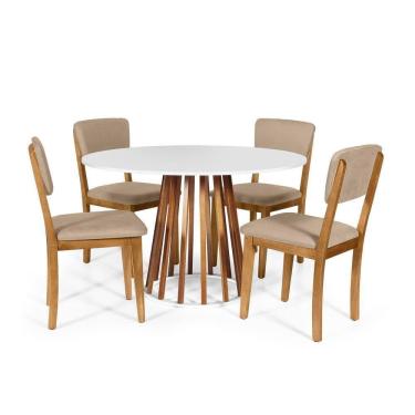 Imagem de Mesa De Jantar Redonda Gabi Nat/bran Com 4 Cadeiras Estofadas Ella Bege