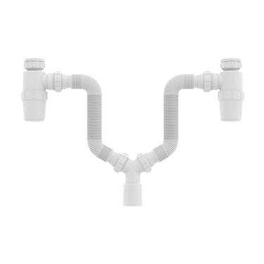 Imagem de Sifão Duplo Sanfonado Extensível Censi Com Copo Horizontal Branco