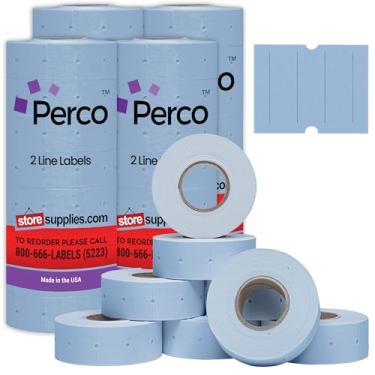 Imagem de Perco Etiquetas azuis de 2 linhas – 4 mangas, 24.000 etiquetas de preço em branco para Perco 2 linhas de preço e armas de data