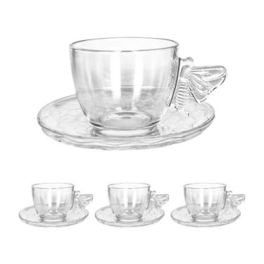 Imagem de Conjunto 4 Xícaras Bee Para Chá Com Pires De Vidro 200ml - Hauskraft, 