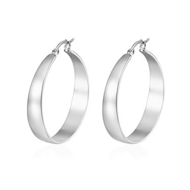 Imagem de Lansora Brincos de argola grossos, banhados a ouro 18 K, grosso, leve, redondo, grande, joia minimalista para mulheres 30/40/49/60 mm, Cobre, Sem pedra preciosa