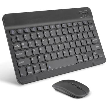 Imagem de Teclado E Mouse Sem Fio Bluetooth Kit Portátil Recarregável Para Tablet Ultrafino Teclado e Mouse Combo (Preto)