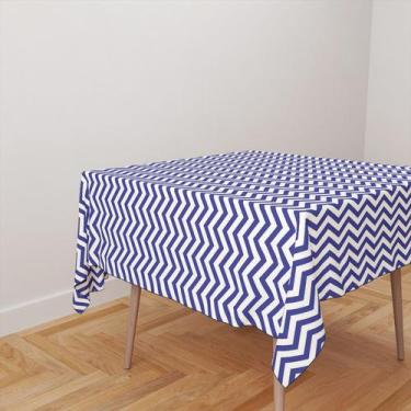 Imagem de Toalha De Mesa Quadrada 4 Lugares Tecido Oxford Chevron Azul TL159 - 1