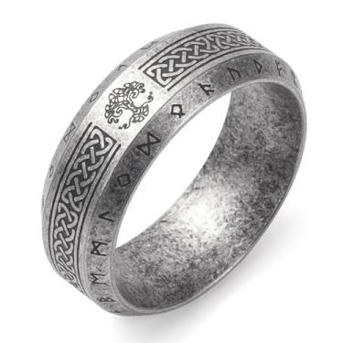 Imagem de SOBHART Anéis Viking de aço inoxidável viking nórdicos runas lobo corvo árvore da vida anel joia para homens mulheres tamanho 7/8/9/10/11/12/13, Sem pedra preciosa