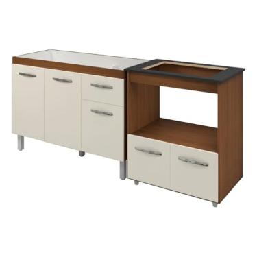 Imagem de Kit Cozinha Moblis Armario de Pia 120cm Anita Balcao Para Cooktop Elisa 4 Bocas (Savana/Preto)