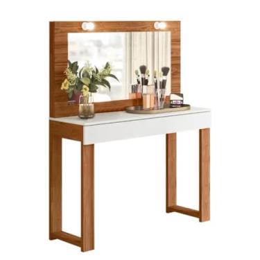 Imagem de Penteadeira Camarim Möbler Gala, Escrivaninha com Espelho e Luzes LED, Branca (Cinamom MelBranco)