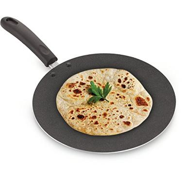 Imagem de YADNESH Chapa antiaderente de alumínio Roti Pan Chapati Tawa Roti Tawa Paratha Tava 2,6 mm com espátula de madeira livre e espessura do esfregão (275 mm)