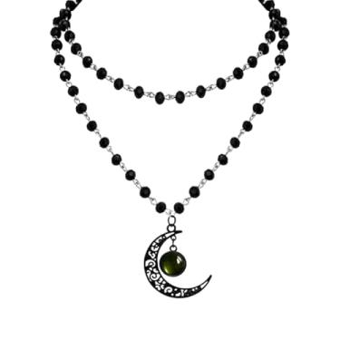 Imagem de PINK TOWN Colar gótico em camadas preto, estilo punk, sol, lua, pingente, gargantilha, gótico, Y2k, estético, hiphop, colares, joias de Halloween, fantasia, Large, Liga de aço Liga de aço Miçangas