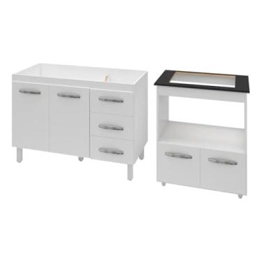 Imagem de Kit Cozinha Com Balcao Para Pia Armário 120cm Bianca Balcão Cooktop Elisa 4 Bocas Cor Branco