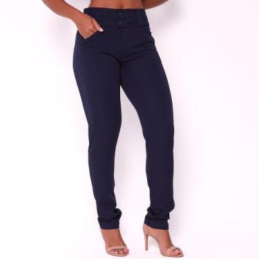 Imagem de Calça Feminina Skinny Tecido Two Way Azul Marinho Cintura Alta - Blink