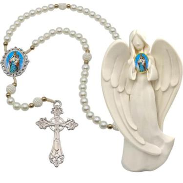 Imagem de Terço Oraçao Luxo com Imagem Anjo Nossa senhora do Livramento Decoraçã