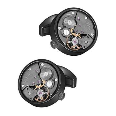 Imagem de Abotoaduras masculinas estilo Steampunk da MERIT OCEAN, abotoaduras em forma de movimento para homens, camisetas masculinas vintage, engrenagens, relógios, abotoaduras, abotoaduras, presentes de casamento com caixa de presente