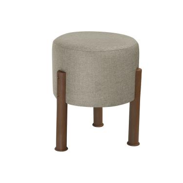 Imagem de Puff Banquinho Redondo Decorativo Thor em Linho Pés Polietileno Cor Bege