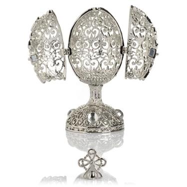 Imagem de Keren Kopal Ovo de Páscoa prateado com roda gigante surpresa dentro decorado com cristais feitos à mão