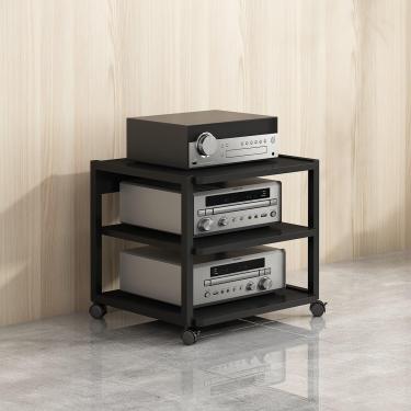 Imagem de Rack De áudio Prateleira De Jogos Rack De áudio De Chão Suporte De Mídia De áudio E Vídeo Moderno Com Roda Universal Suportes De Armazenamento De Míd, Black, 50x40x48.5cm