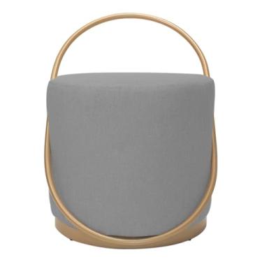 Imagem de Puff Redondo Industrial Estofado Em Linho Base Dourada de Metal - Lizard (Cinza)