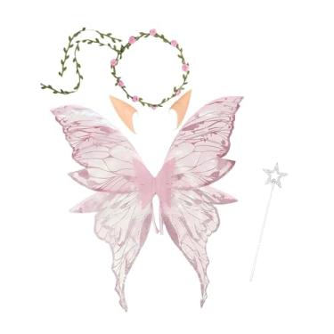 Imagem de YIJU Asas de fada confortáveis ​​para cosplay, festivais, adultos e crianças, adereços para fotos, asas de anjo, Rosa