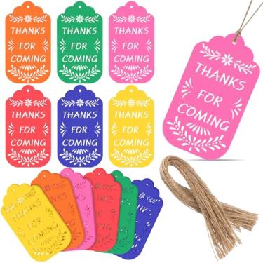 Imagem de Fuyoooo 60 peças de etiquetas de presente de papel picado Fiesta Thank You para lembrancinhas de festa, 6 cores com cordão para festas temáticas mexicanas, casamentos mexicanos, noivas e chás de bebê