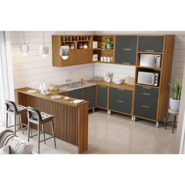 Imagem de Cozinha Modulada Nesher Imperatriz 9 Peças (3Aéreos+4Balcões+1TorreQuente+1Ilha) C9P62 Freijo/Grafite-Nesher