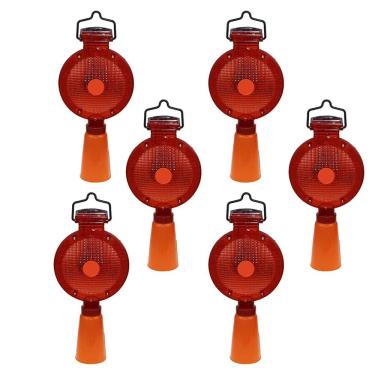 Imagem de Sinalizador Viario Solar Cone Kit 6 Uni Iluminaçao Automatico Segurança  Obra Estrada Rua Rodovia