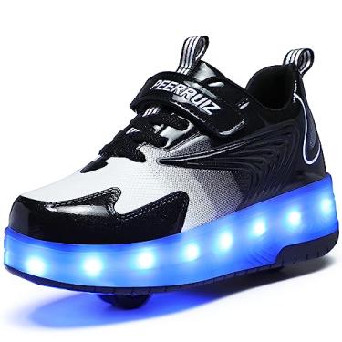 Imagem de HHSTS Sapatos de skate para meninos e meninas, tênis com modos de iluminação 11/16, rodas grandes resistentes 2/4, recarregáveis por USB, respirável, durável e fácil de colocar, o melhor presente para fazer as crianças amarem esportes ao ar livre, 812 - preto, 7