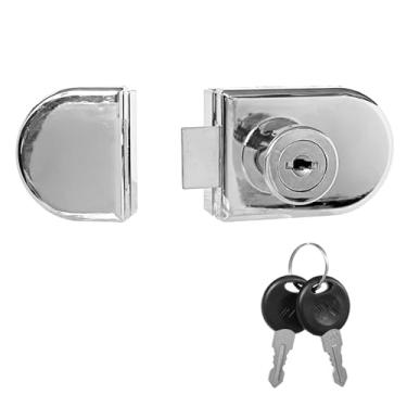 Imagem de Fechadura de porta de vidro sem broca de liga de zinco, fechadura de armário de exibição de porta dupla, 2 chaves para vidro de 0,5-0,8 cm, trava de armário de vidro duplo (prata, 1 peça, B408)