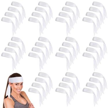 Imagem de Hiboom 50 faixas de cabeça para homens e mulheres Ninja Karate Tie Athletic Sweatbands para esportes, basquete, tênis, corrida, treino (branco)
