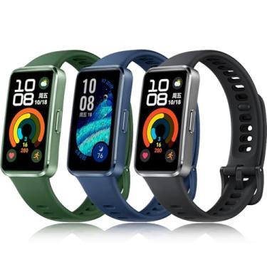 Imagem de Z.DuDuZAZA Pulseiras para Huawei Band 9/Band 10 para mulheres e homens, pacote com 3 pulseiras de substituição de silicone macio, multicores, compatíveis com Huawei Band8 9 10 (cor A)