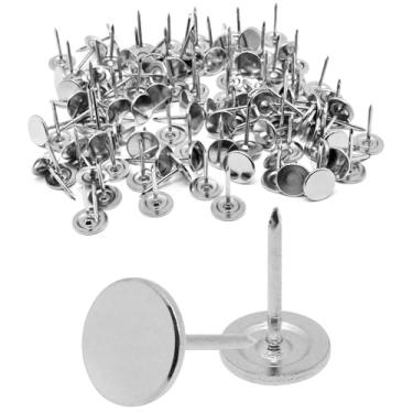 Imagem de SWZHAI 120 peças de tachas planas para polegar, 12/40.6 cm, alfinetes planos vintage prateados, tachas de móveis para estofamento de 11 mm x 17 mm, pregos decorativos para sofá de móveis
