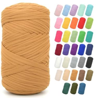 Imagem de Camiseta de 400 g para crochê, marrom caramelo, tecido elástico grosso, fio de crochê para iniciantes, bolsa de tricô à mão, cesta, porta-copos, artesanato faça você mesmo/decoração de casa