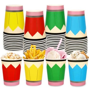 Imagem de Whaline 40 peças de copos de papel lápis de volta às aulas 255 g copo de café descartável 4 cores copo de festa em forma de lápis para formatura e jardim de infância suprimentos de festa