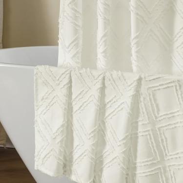 Imagem de OWENIE Cortina de chuveiro de tecido creme sólido para banheiro, cortina de chuveiro boho de fazenda - pano macio e qualidade de spa de hotel, lavável na máquina, conjuntos de cortinas de chuveiro com