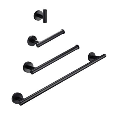 Imagem de Lindo gancho de parede em aço inoxidável cromado, suporte para papel higiênico, anel para toalha, acessórios autoadesivos para banheiro (conjunto de 4 peças MB DJ9)