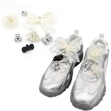 Imagem de Elegante pingente de laço de pérola com clipe de decoração para tênis, sambas e sapatos sociais - Acessórios de sapato DIY para mulheres e meninas (laço de renda)