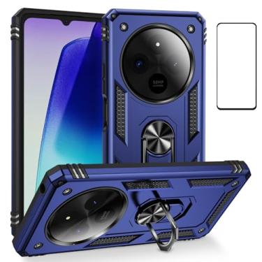 Imagem de Capa para Xiaomi Redmi 14C 4G LTE com película protetora, Redmi 14C 4G, suporte fino, proteção militar, proteção à prova de choque, defensor, capa traseira protetora para Redmi 14C 4G (14C 4G azul)