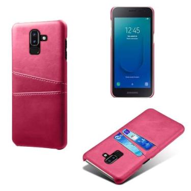Imagem de Capas Compatível com Samsung Galaxy J8 2018,Caso de couro PU-Tampa de telefone a prova de choque com 2 slots de cartão,Proteção anti-impressão digital e anti-gota-Rose Red