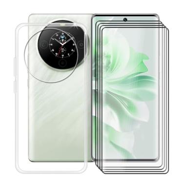 Imagem de YQINHHME Capa transparente para Fossibot S3 Pro (6,7 polegadas) com 4 películas protetoras de vidro temperado, capa fina de silicone macio à prova de choque, capa de telefone à prova de queda de 360°