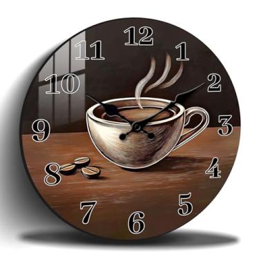 Imagem de Tomopetime Relógios de madeira para paredes 25,4 cm - Relógio de parede com xícara de café operado por bateria - Relógios de parede rústicos silenciosos sem tique-taque para cozinha, escritório